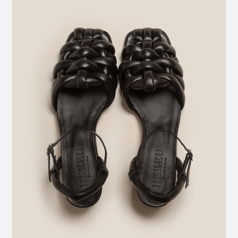 Woven Strap Black Slingback Sandals